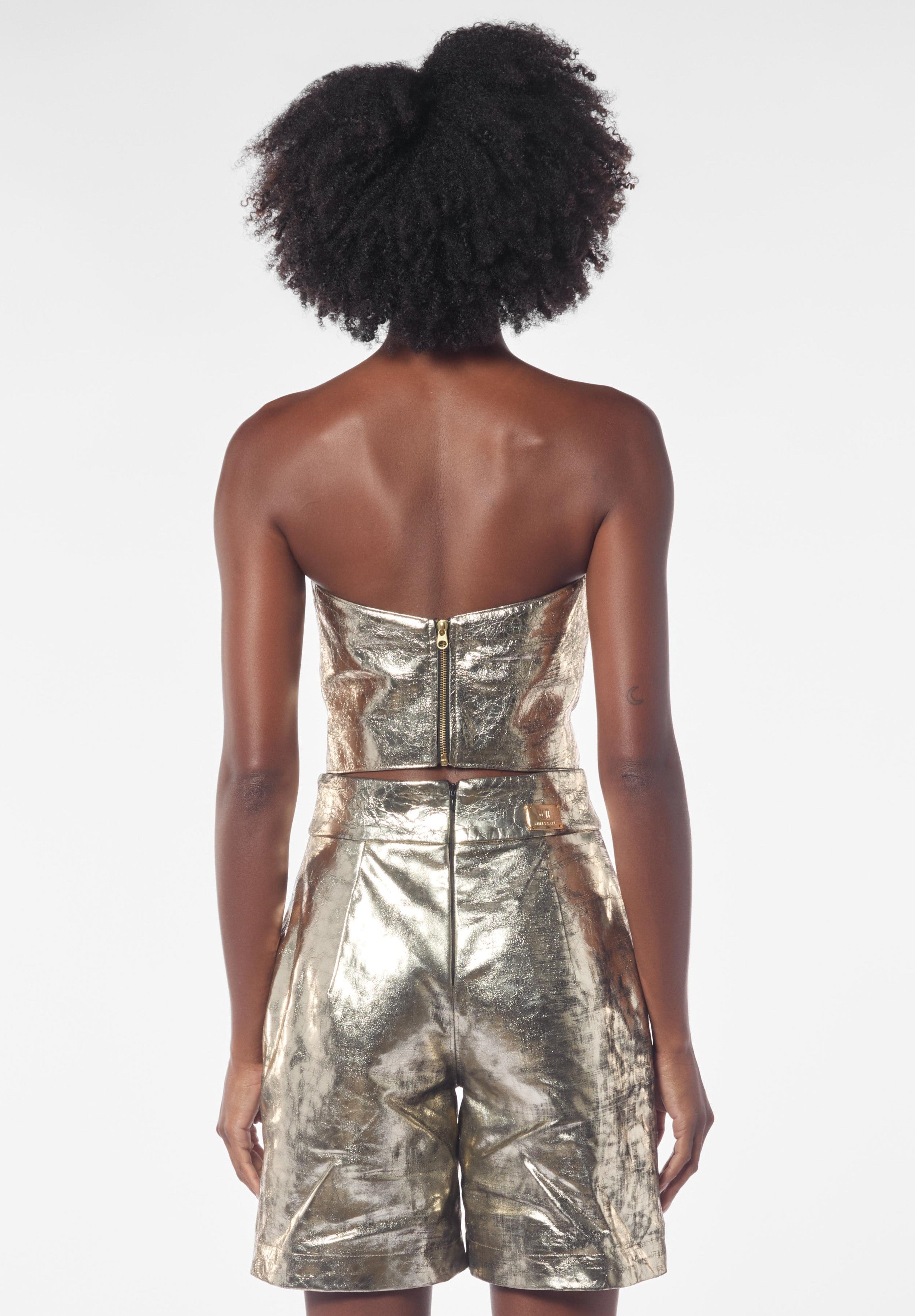 Gold Metallic Lambskin Leather Bustier