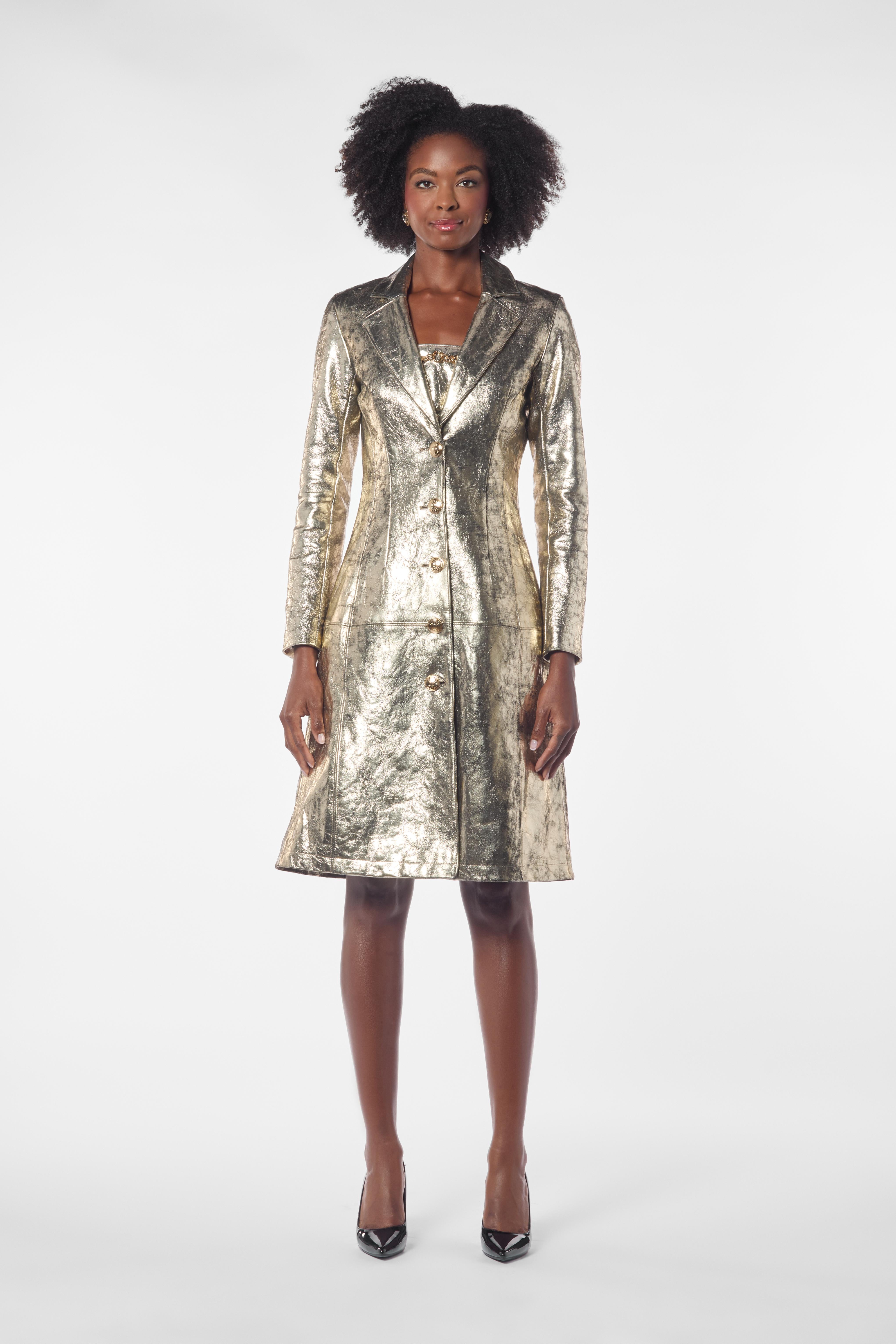 Gold Metallic Lambskin Leather Coat