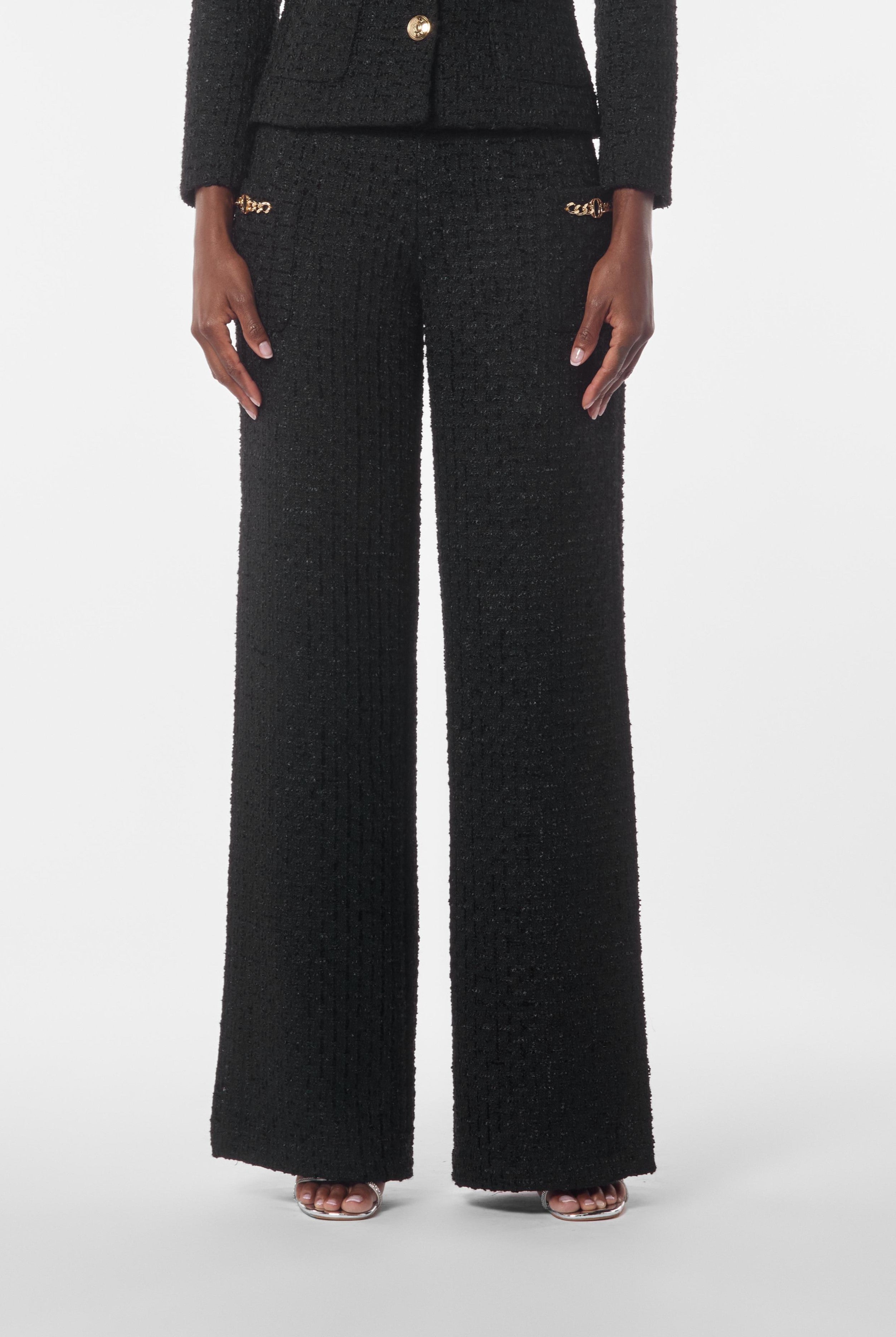 Boucle High-Waisted Wide-Leg Pants