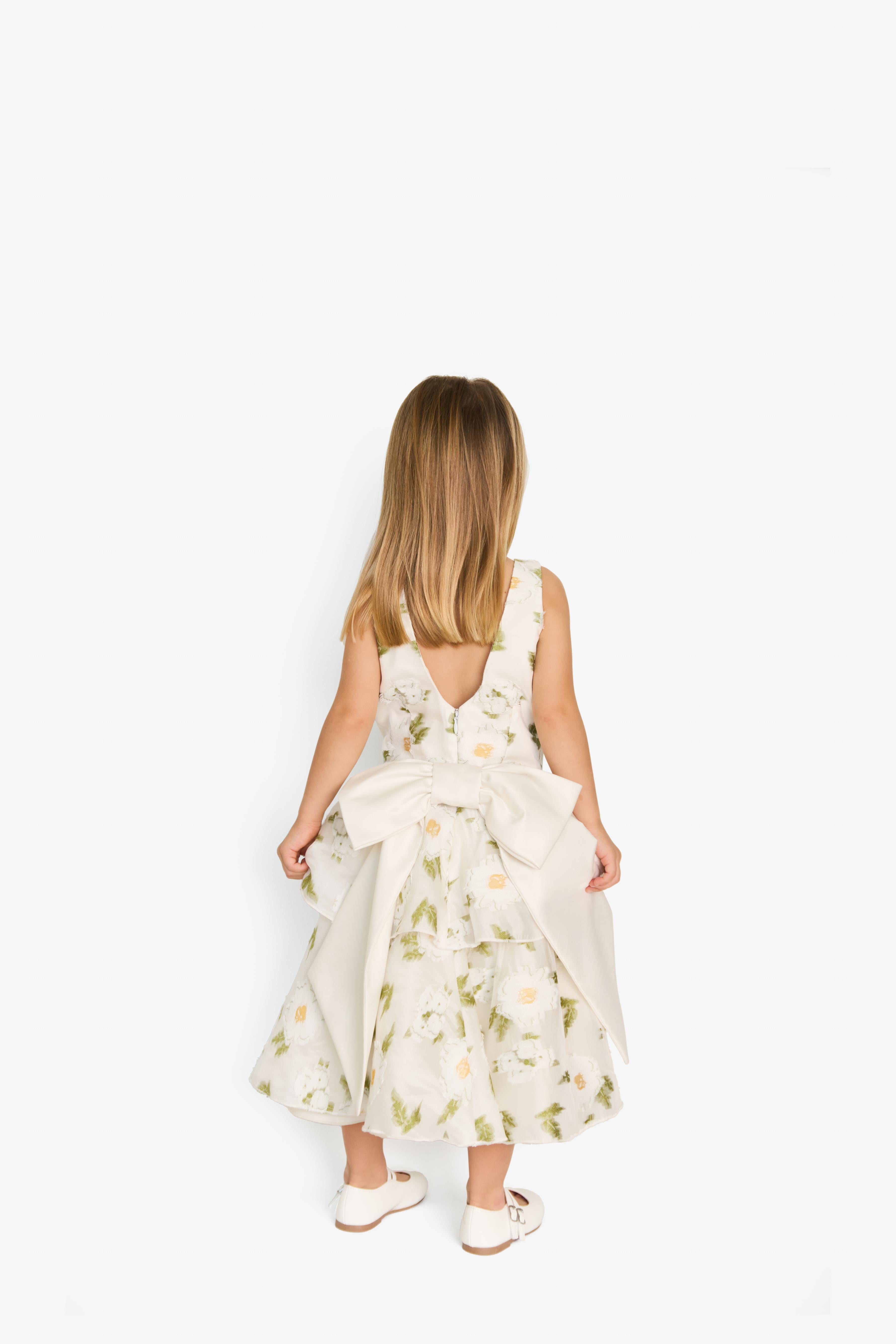 EMBROIDERED DAISY FLOWER ORGANZA DRESS