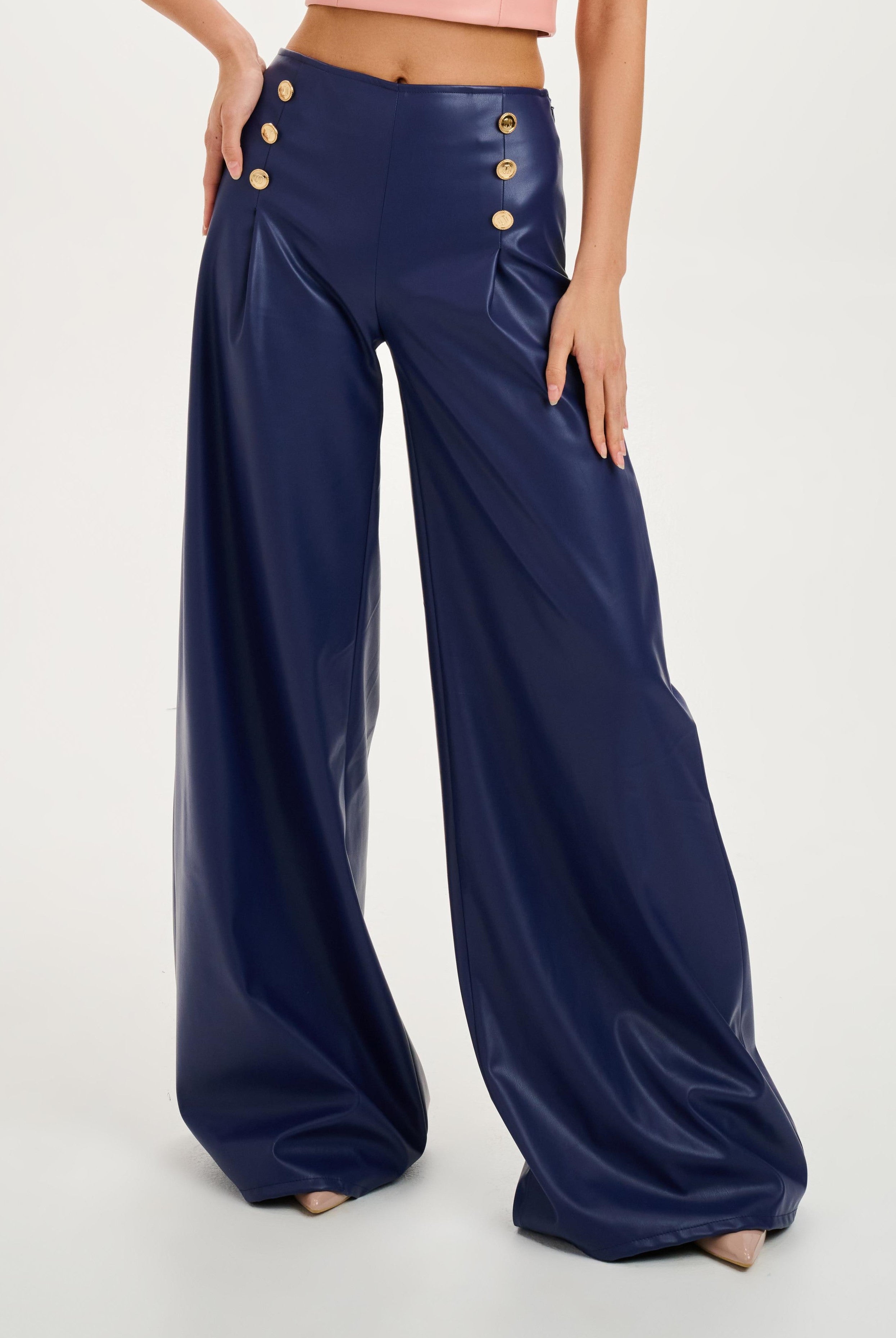 Vegan Leather High Waisted Wide leg Pants