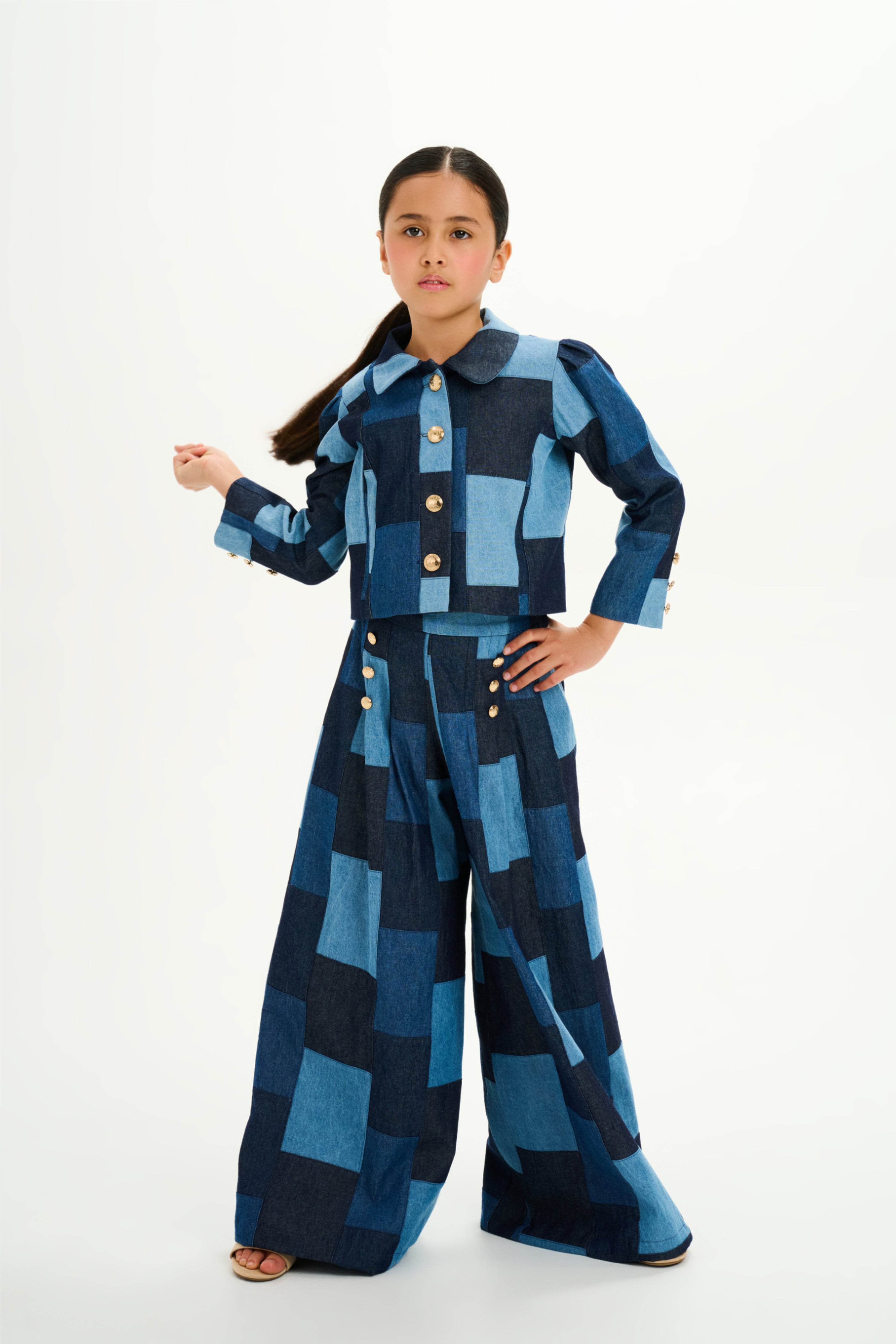 Patchwork Denim High Waisted Wide Leg Pants