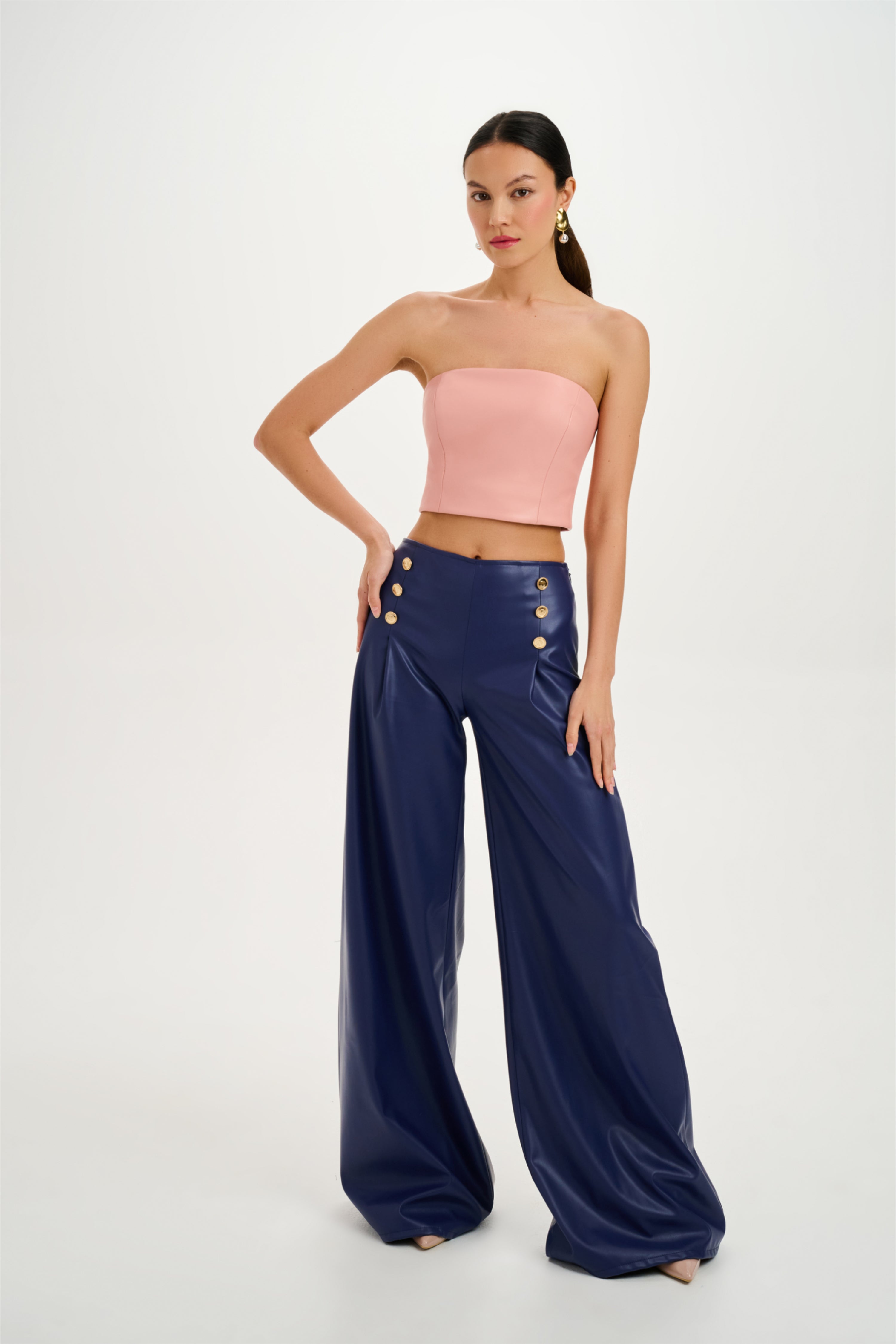 Vegan Leather High Waisted Wide leg Pants