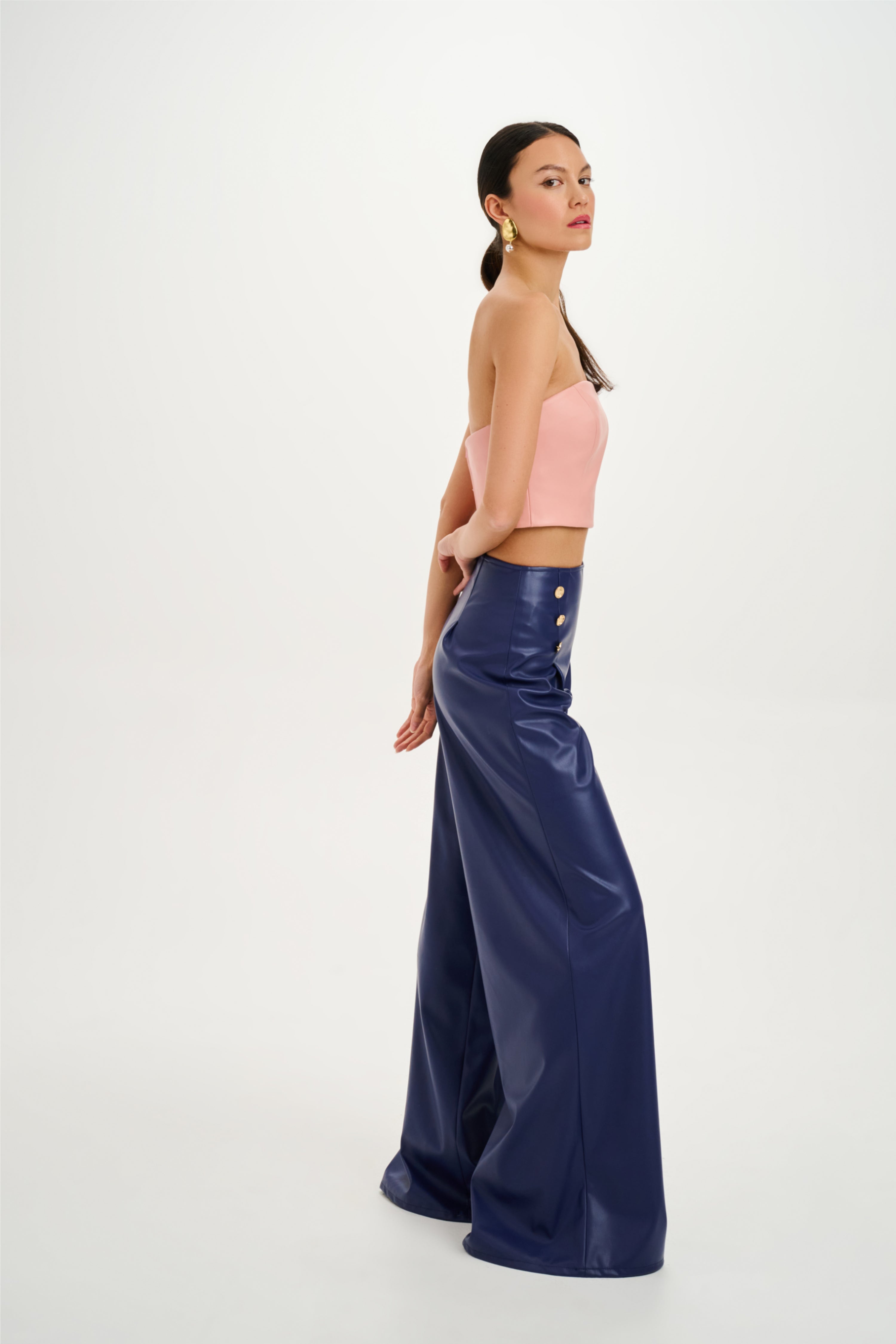 Vegan Leather High Waisted Wide leg Pants