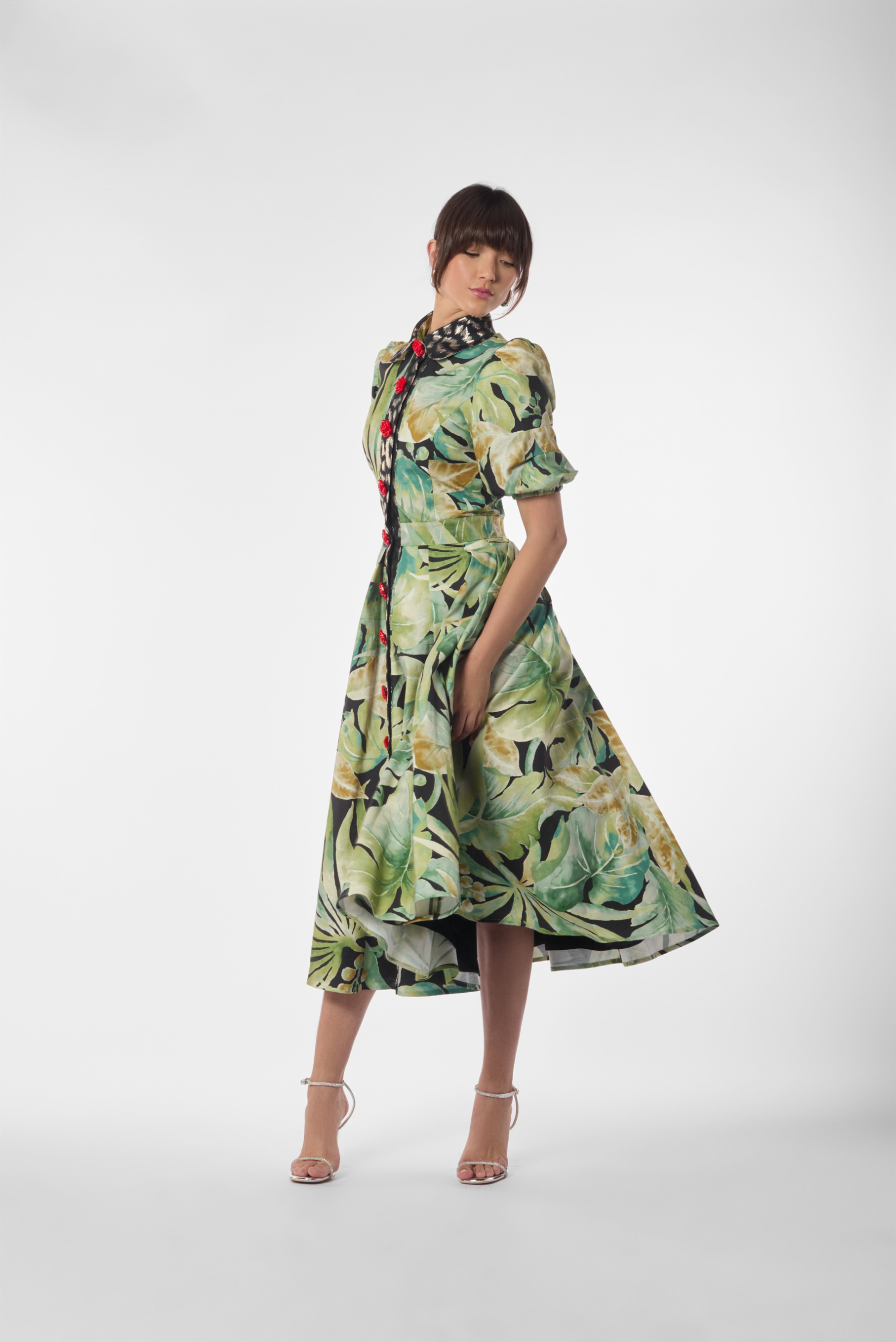 Abstract Tropical Print Midi Dress