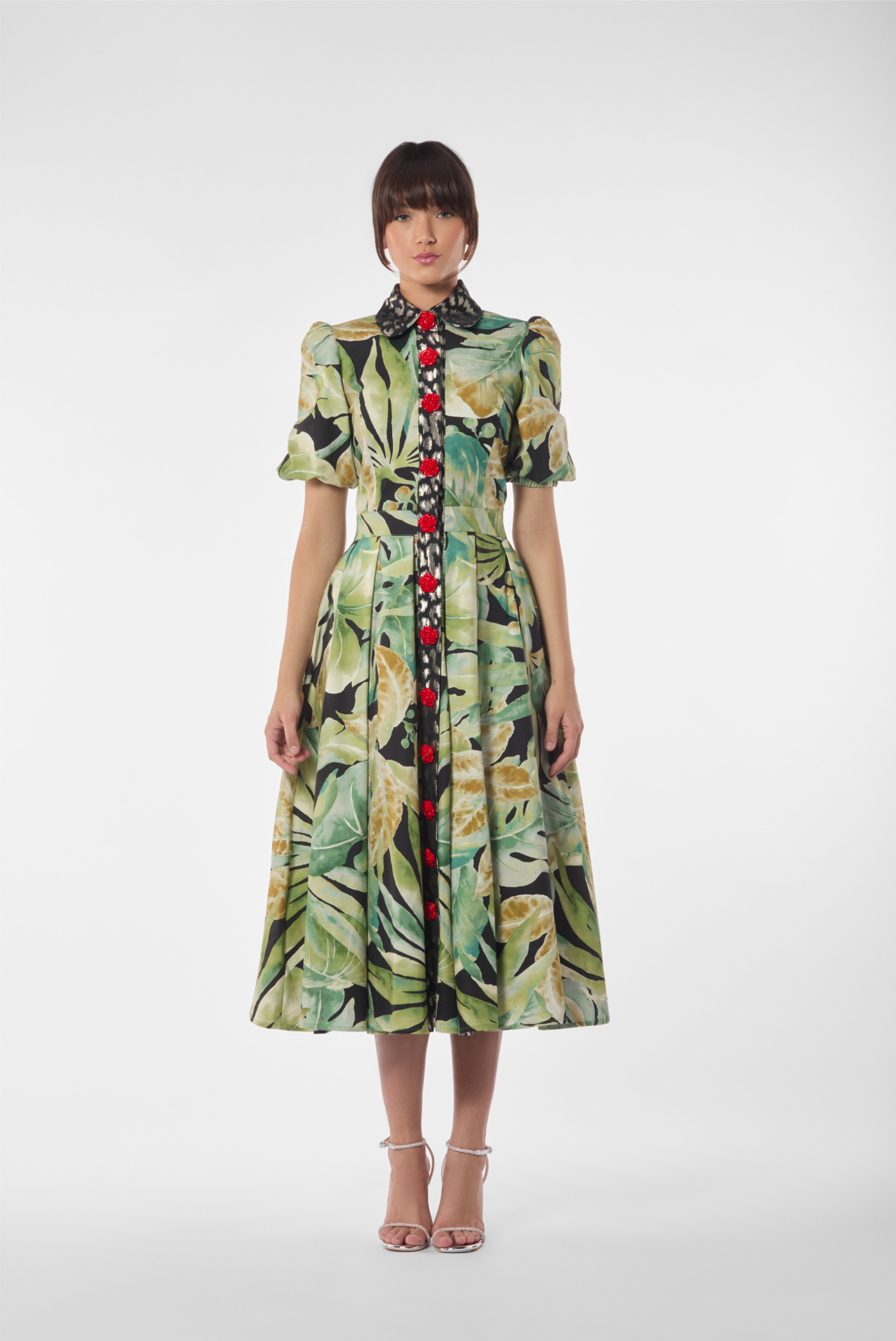 Abstract Tropical Print Midi Dress