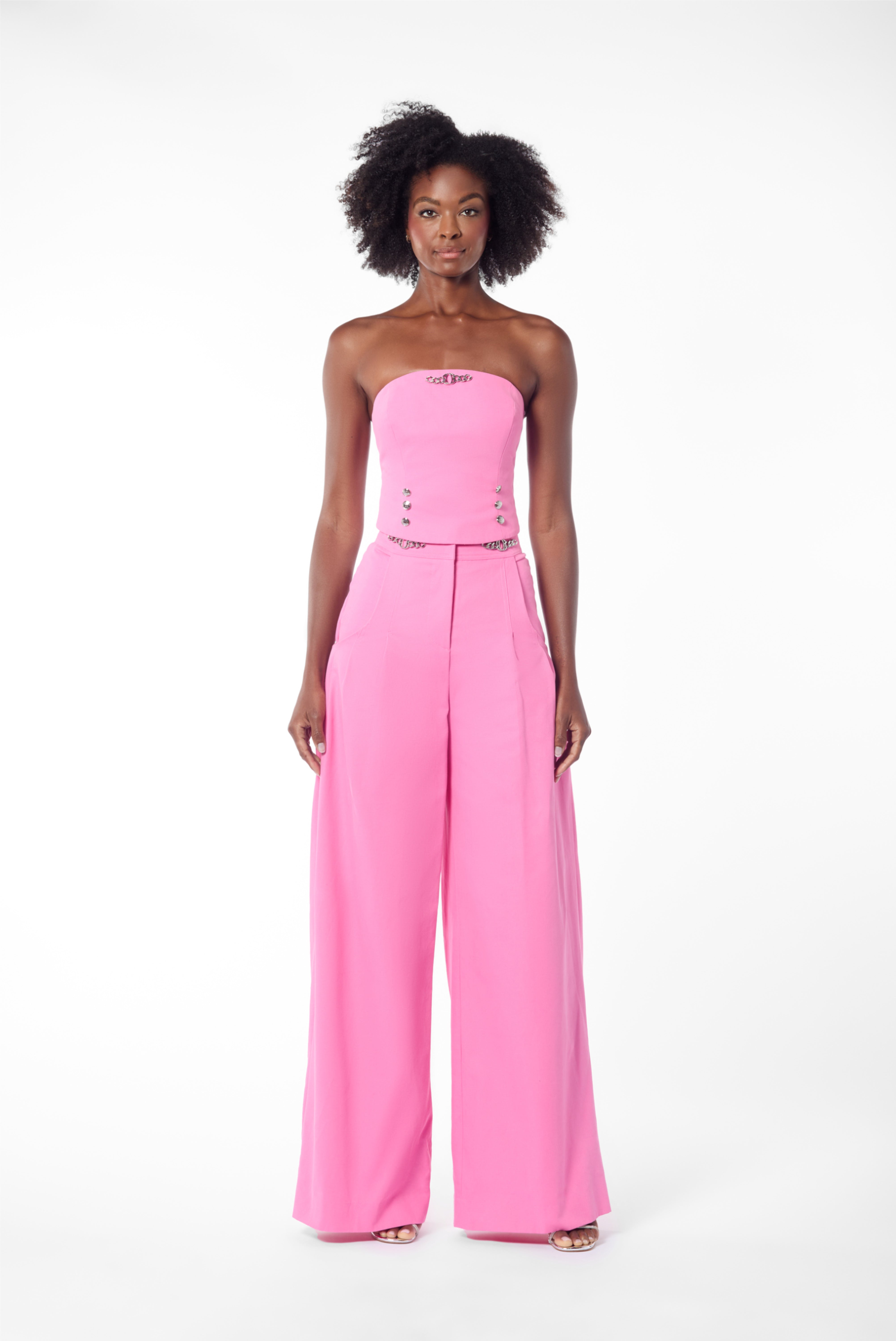 Canvas High-Waisted Pleated Culotte Pants