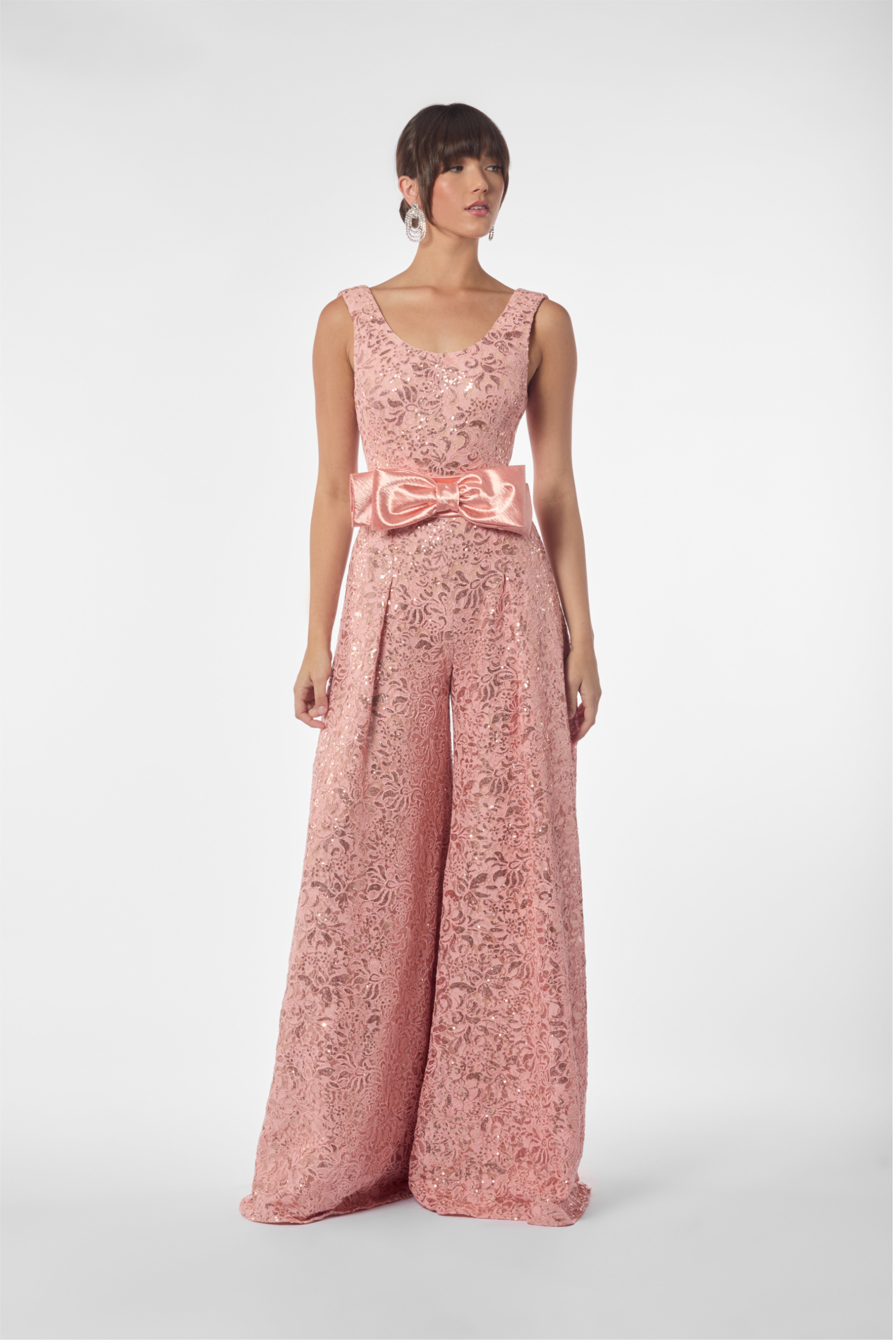 Embroidered Sequin Lace high-waisted wide-leg Jumpsuit