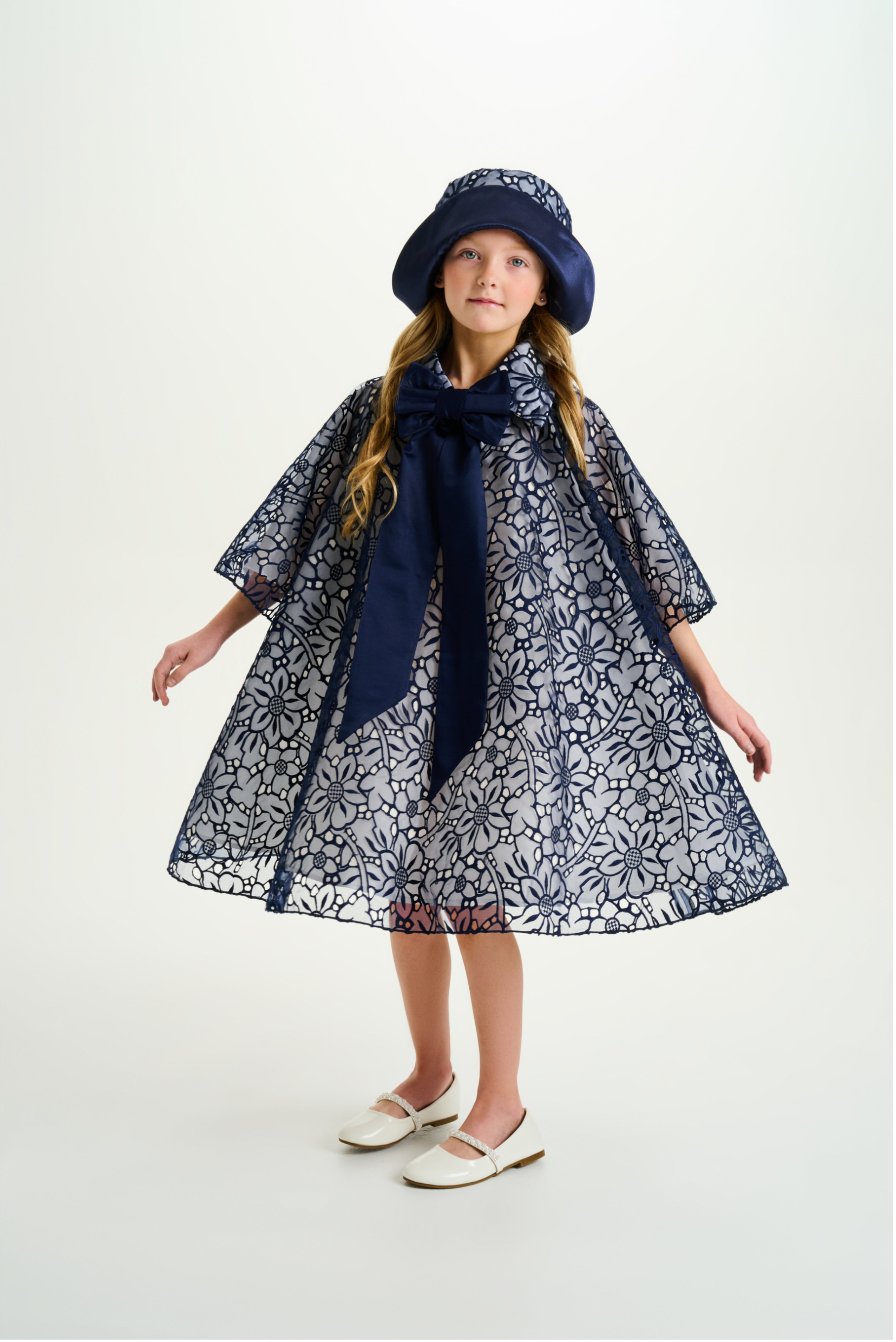 Embroidered Floral Organza Tunic Dress & Matching Hat