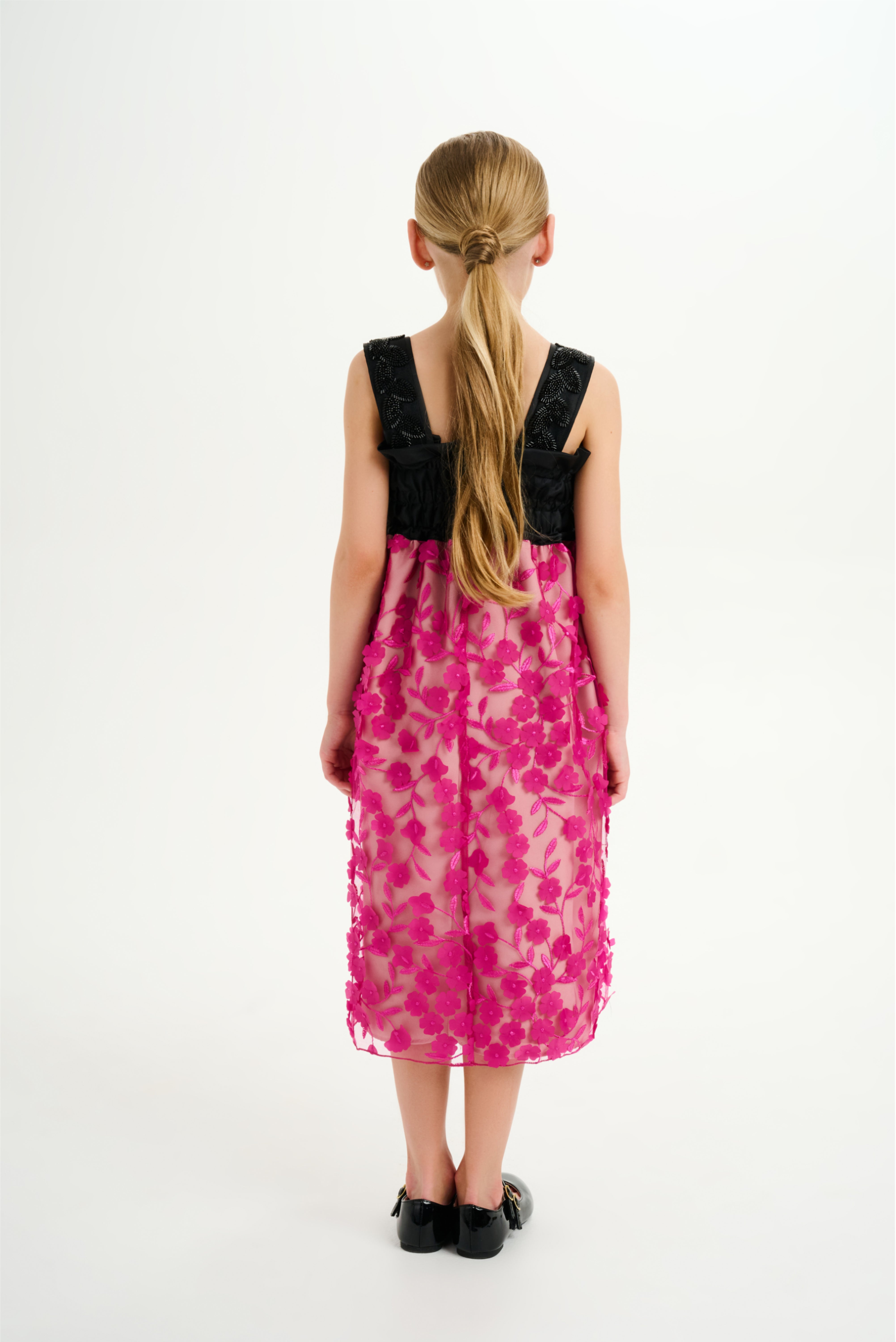 Embroidered 3D Fuchsia Flower Dress