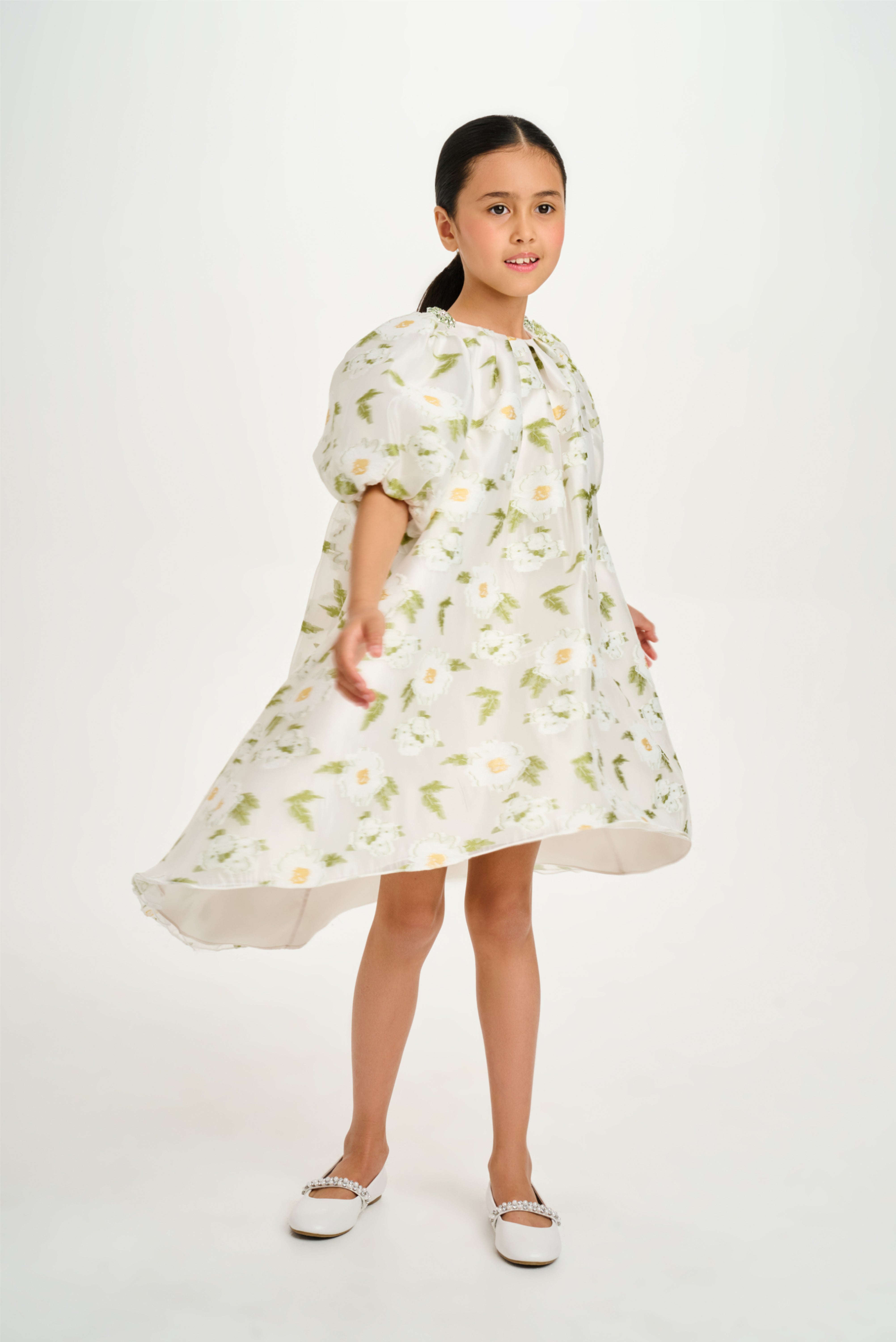 Embroidered Daisy Flower Organza Dress