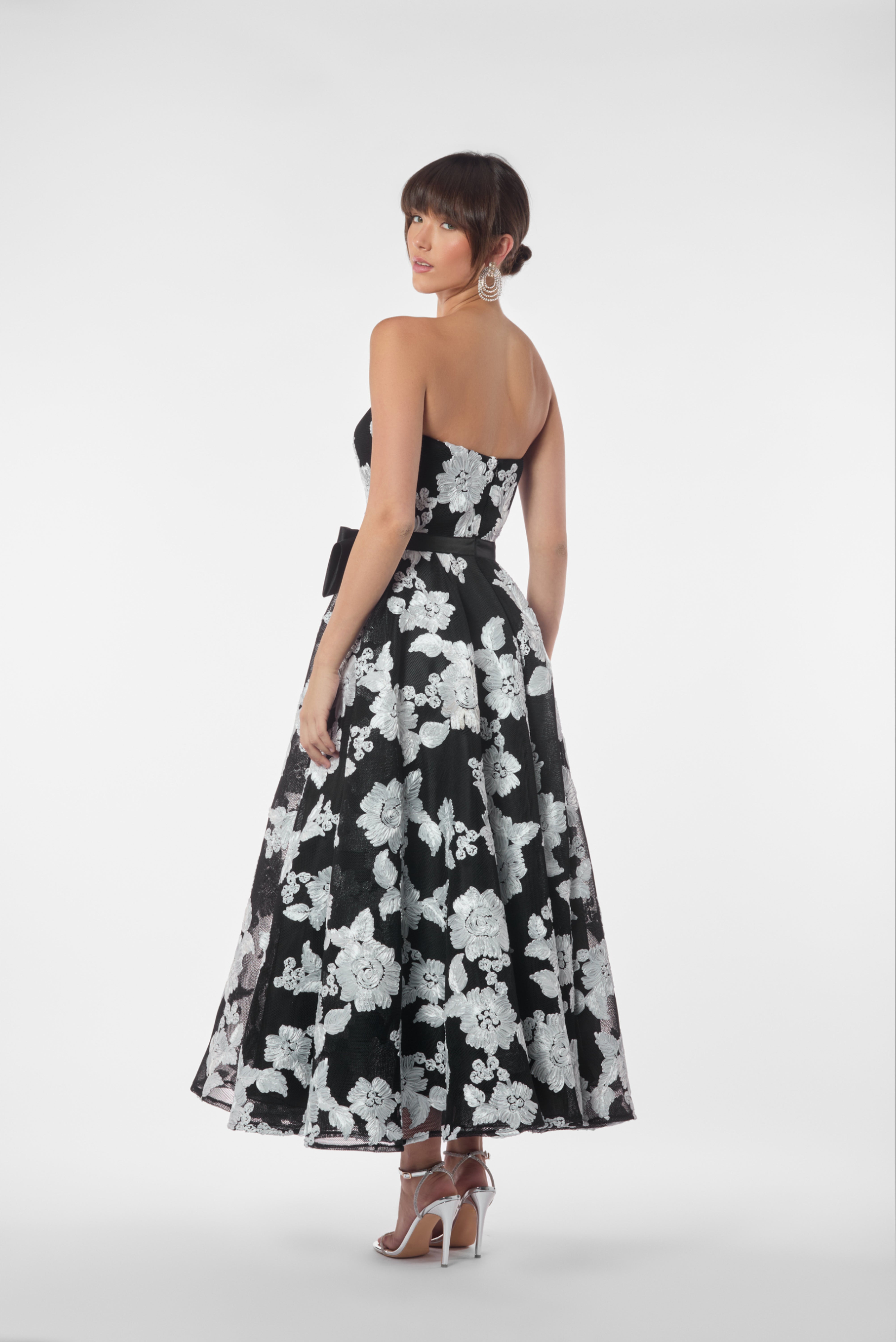 Floral Embroidered  Strapless Dress