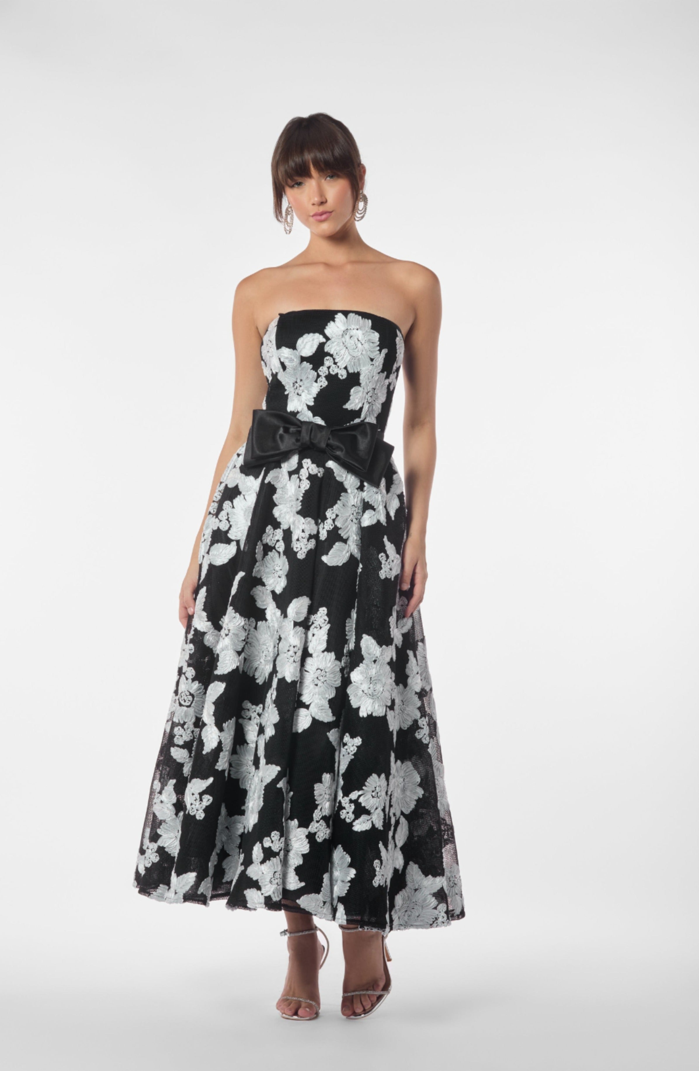 Floral Embroidered  Strapless Dress