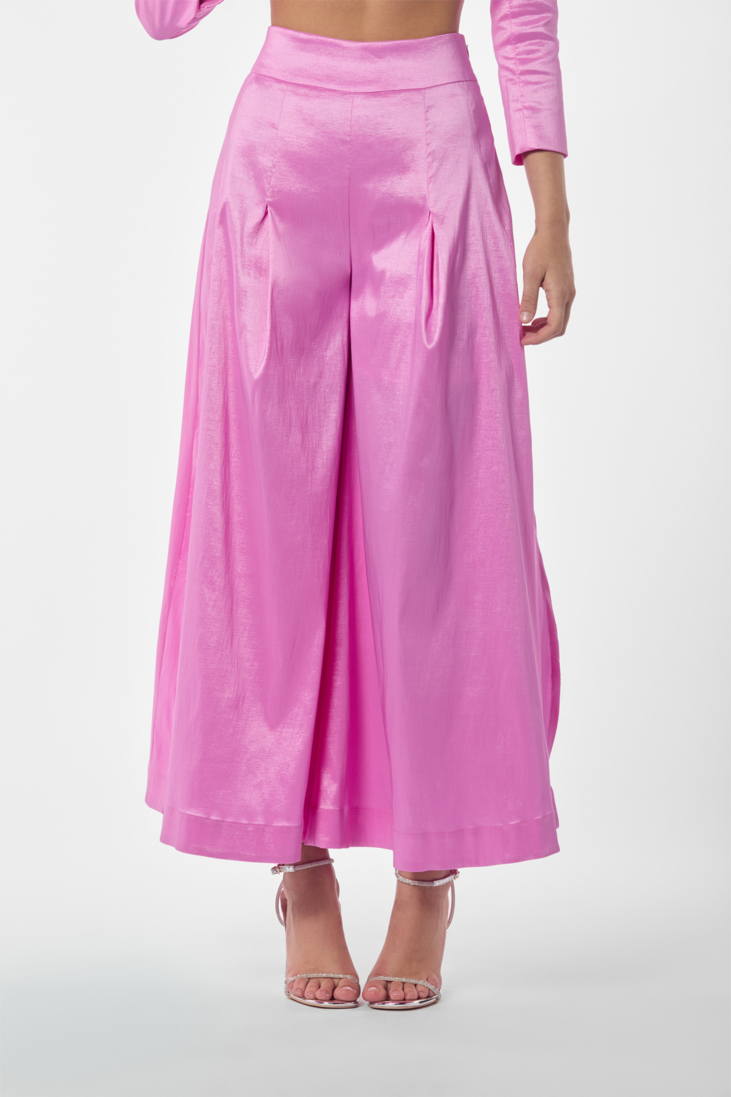 Taffeta High-Waisted Wide-Leg Culotte Pants